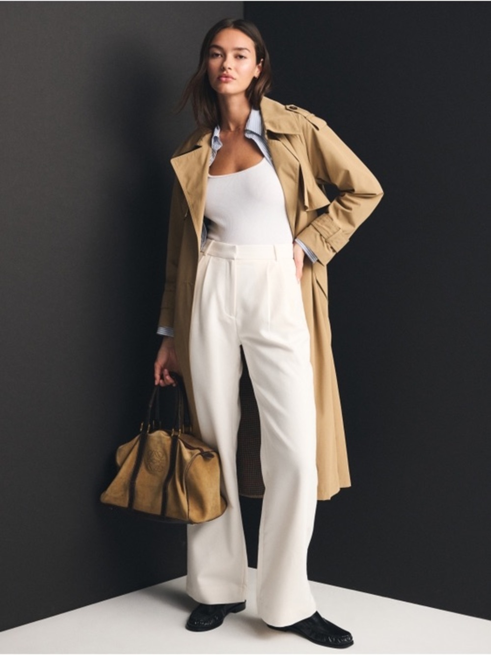 Abercrombie & Fitch White High-Waist Wide Leg Pants